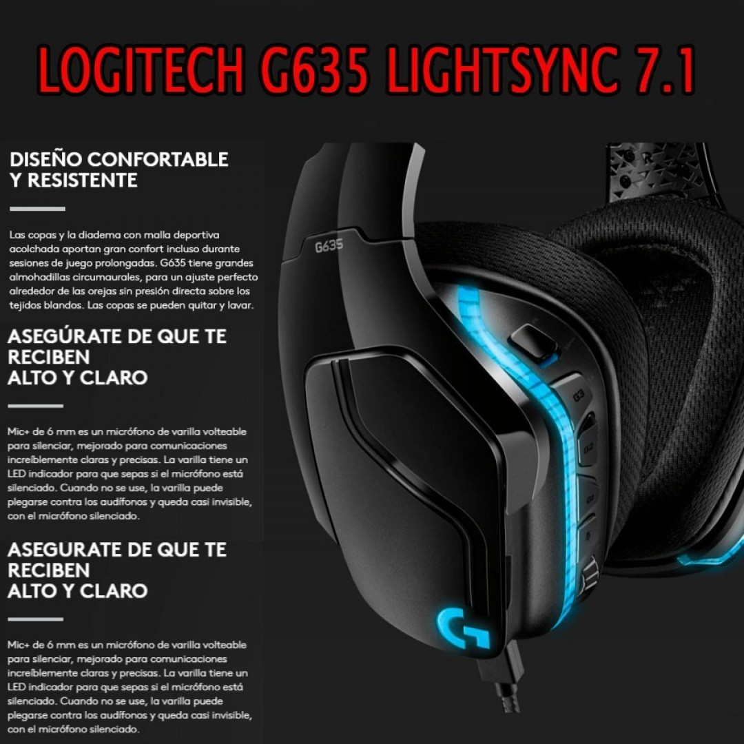 Diadema alámbrica gamer Logitech G635 NEGRA